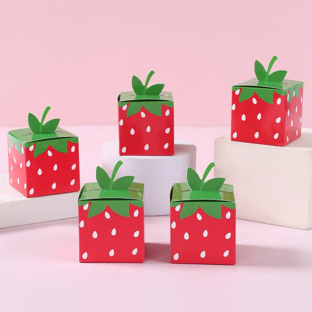 Food Or Snacks - 10 個甘いフルーツイチゴテーマ紙クッキーキャンディボックスギフト包装ボックス子供の誕生日ベビーシャワーウェディングパーティーの装飾