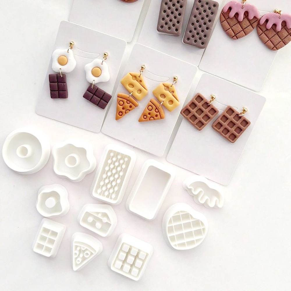 Food Stamps Snacks - 11個/セット スナックテーマのポリマークレイカッターセット、DIYイヤリング用の食品型粘土型、陶器スタンプ＆クラフトデコレーション用
