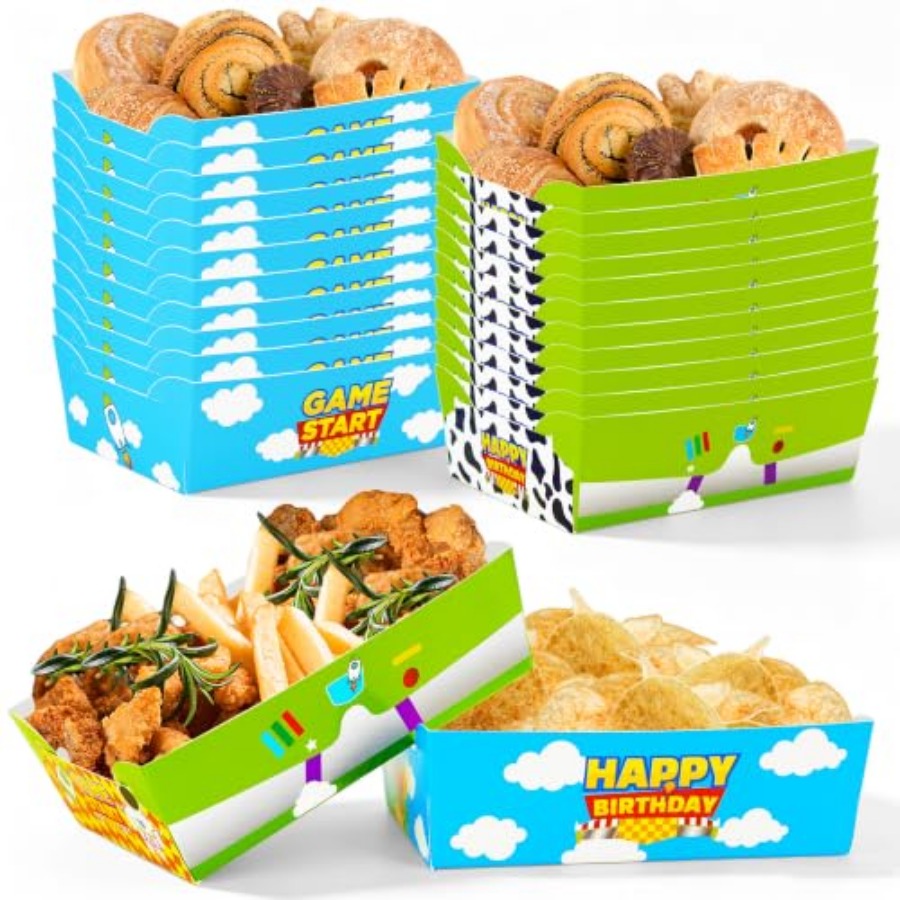 Food Snacks For Party - 24個入り漫画風紙製食品トレイ使い捨て青空と白雲のスナックボウル漫画テーマの誕生日パーティー用品
