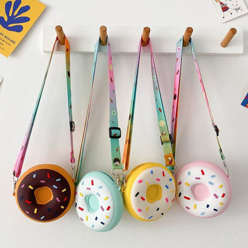 Food Snacks Packaging - 小さな女の子のためのかわいいドーナツバッグ,シリコンバッグ,ミニ,スナック,旅行,ジッパー,シングルショルダー