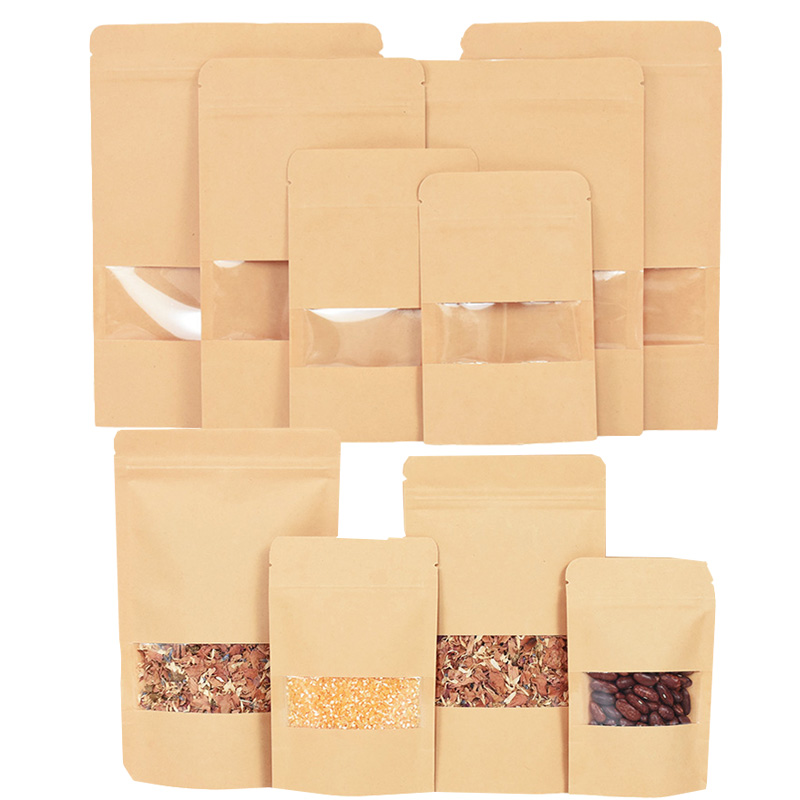 Food Snacks For Party - 20/50 個クラフト紙ジップロックバッグ窓食品スナック茶自己シール保存袋結婚式ホームキャンディギフト包装ポーチ