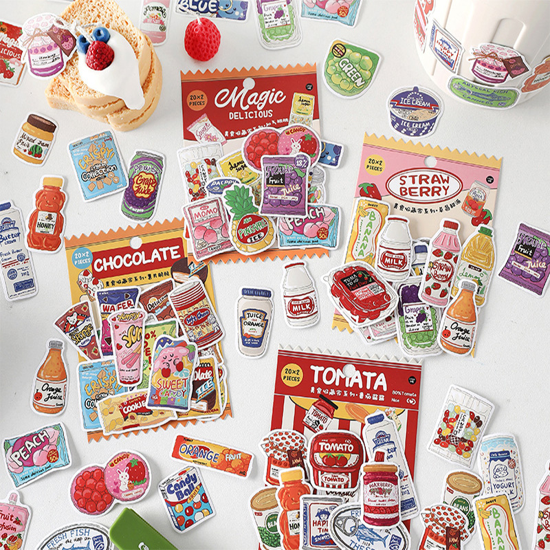 Snacks Food Labels - かわいいフードステッカー、ファーストフード、スナック、ドリンクラベル、ヴィンテージ風漫画ビニールステッカー、スクラップブッキング、DIYクラフト、ダイカットステッカーパック