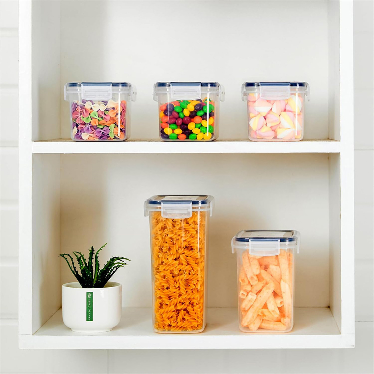 6個入り-ラベル付き正方形透明スタッカブル食品保存容器セット - Snacks Food Labels のレビューと価格