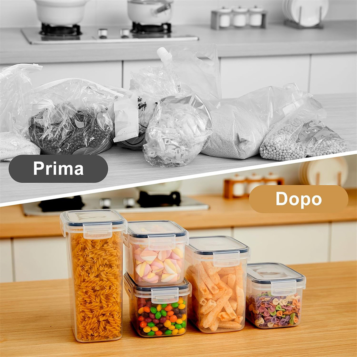 6個入り-ラベル付き正方形透明スタッカブル食品保存容器セット - Snacks Food Labels のレビューと価格