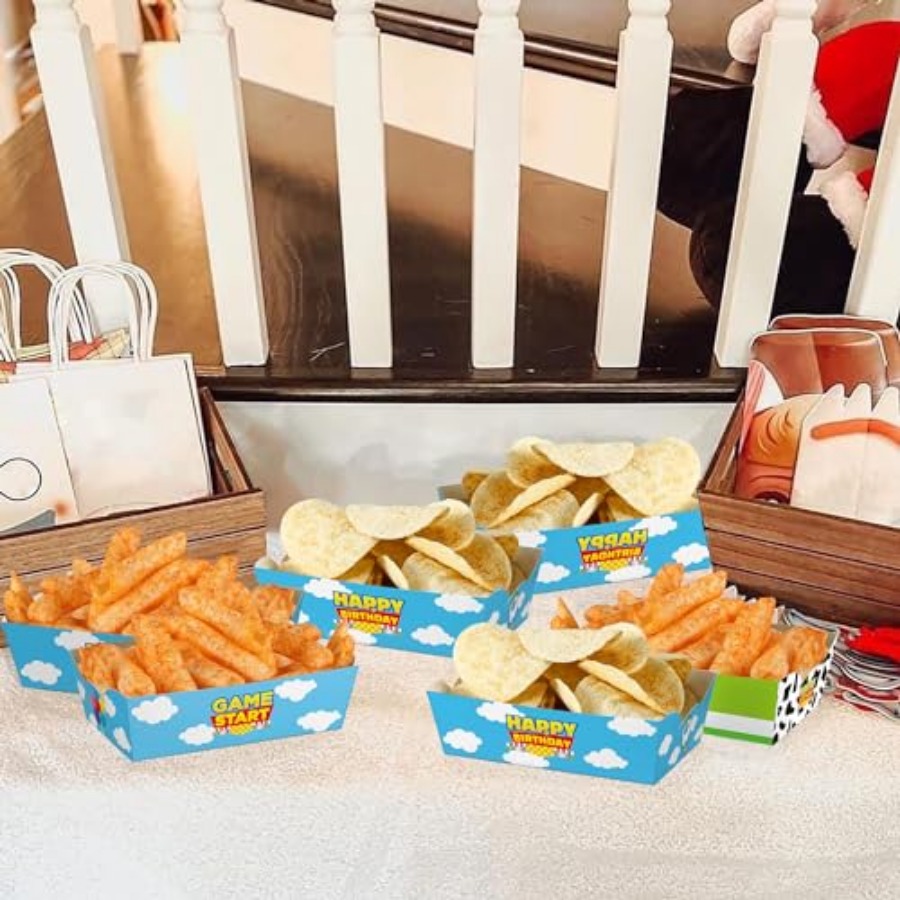 24個入り漫画風紙製食品トレイ使い捨て青空と白雲のスナックボ - Food Snacks For Party のレビューと価格