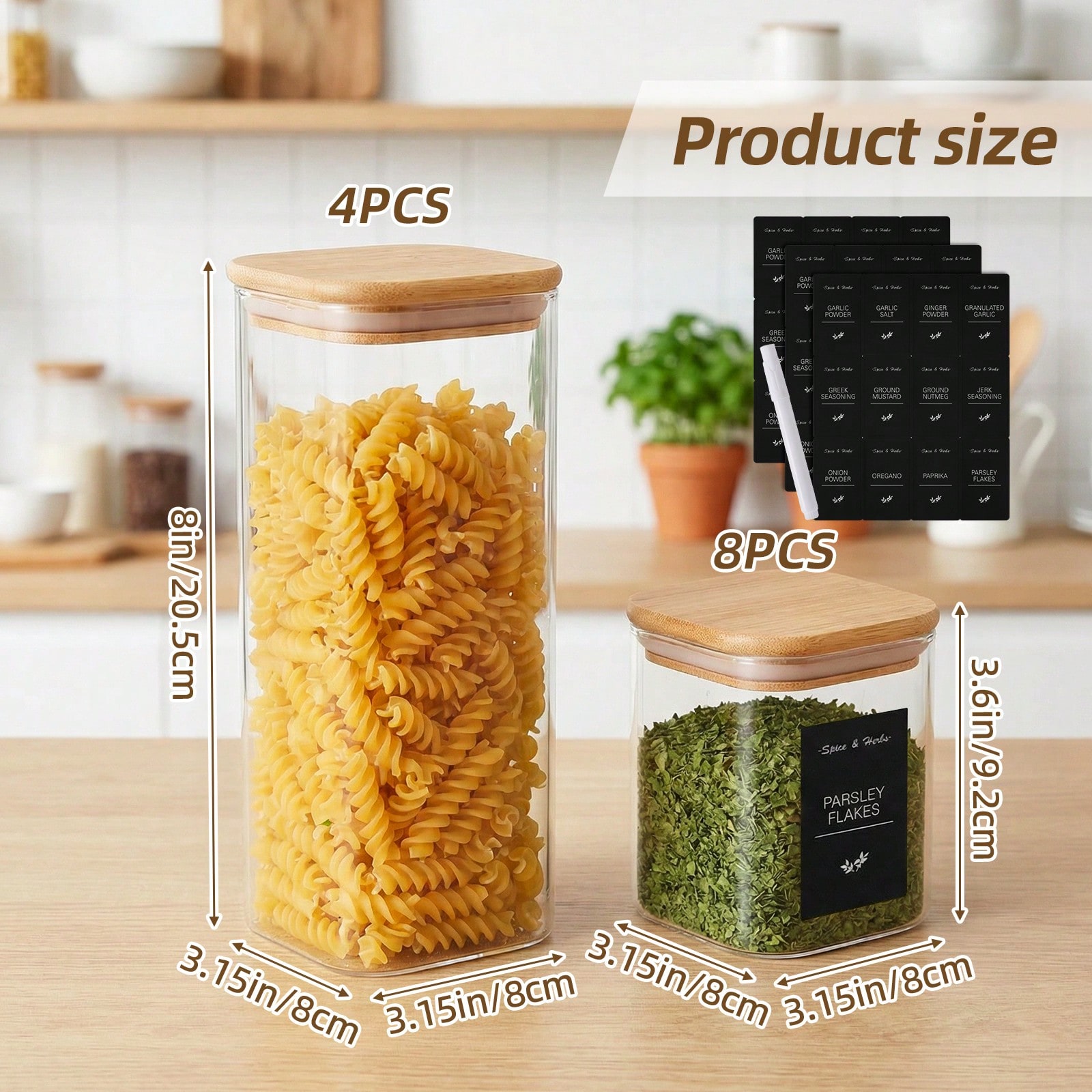 ガラス製食品保存容器 竹製密閉蓋付き 12個セット 2サイズ - Snacks Food Labels のレビューと価格