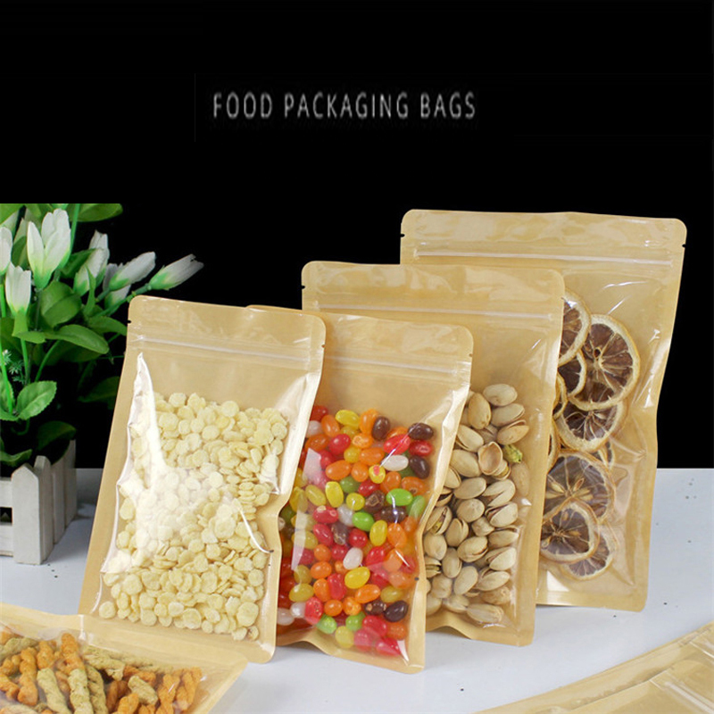 ブラウン片面クリア再密封可能なプラスチック窓クラフト紙平底ジ - Food Or Snacks のレビューと価格