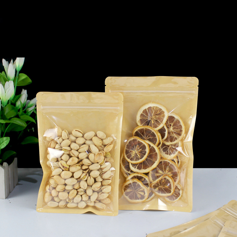 ブラウン片面クリア再密封可能なプラスチック窓クラフト紙平底ジ - Food Or Snacks のレビューと価格