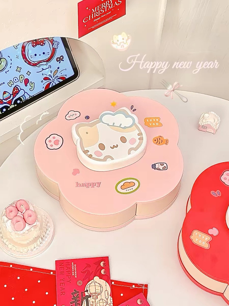 回転式のかわいい漫画柄の仕切り付きスナック収納トレイ、食品グ - Food Snacks Items のレビューと価格